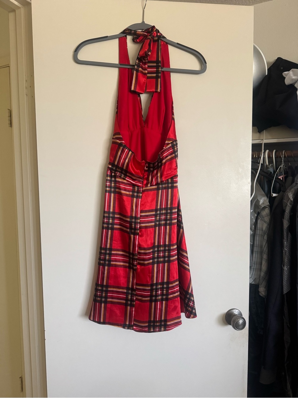 Vintage Forever 21 Red and Black Plaid Mini Halter Dress - Picture 2 of 4